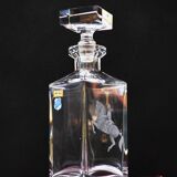 Vintage Mid Century Whiskey Square Engraved Jockey Decanter Lead Crystal