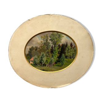 HSP painting "Forest landscape with house" 19th century