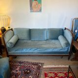 Vintage Louis XVI style blue velvet sofa