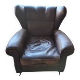 Italian leather bergère armchairs
