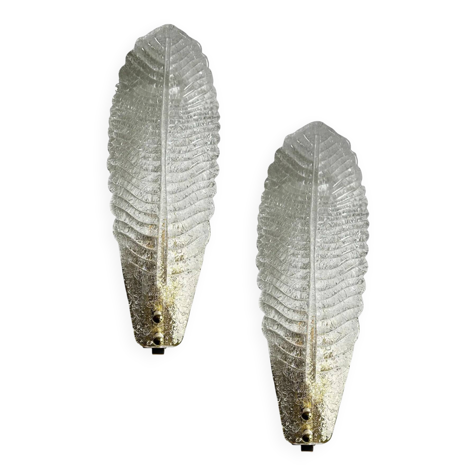 Romantic Venetian White Graniglia Leaf Murano Glass Wall Sconce Set