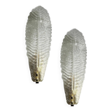 Romantic Venetian White Graniglia Leaf Murano Glass Wall Sconce Set