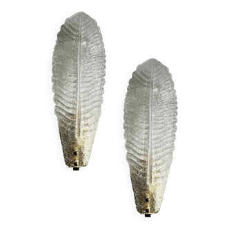 Romantic Venetian White Graniglia Leaf Murano Glass Wall Sconce Set