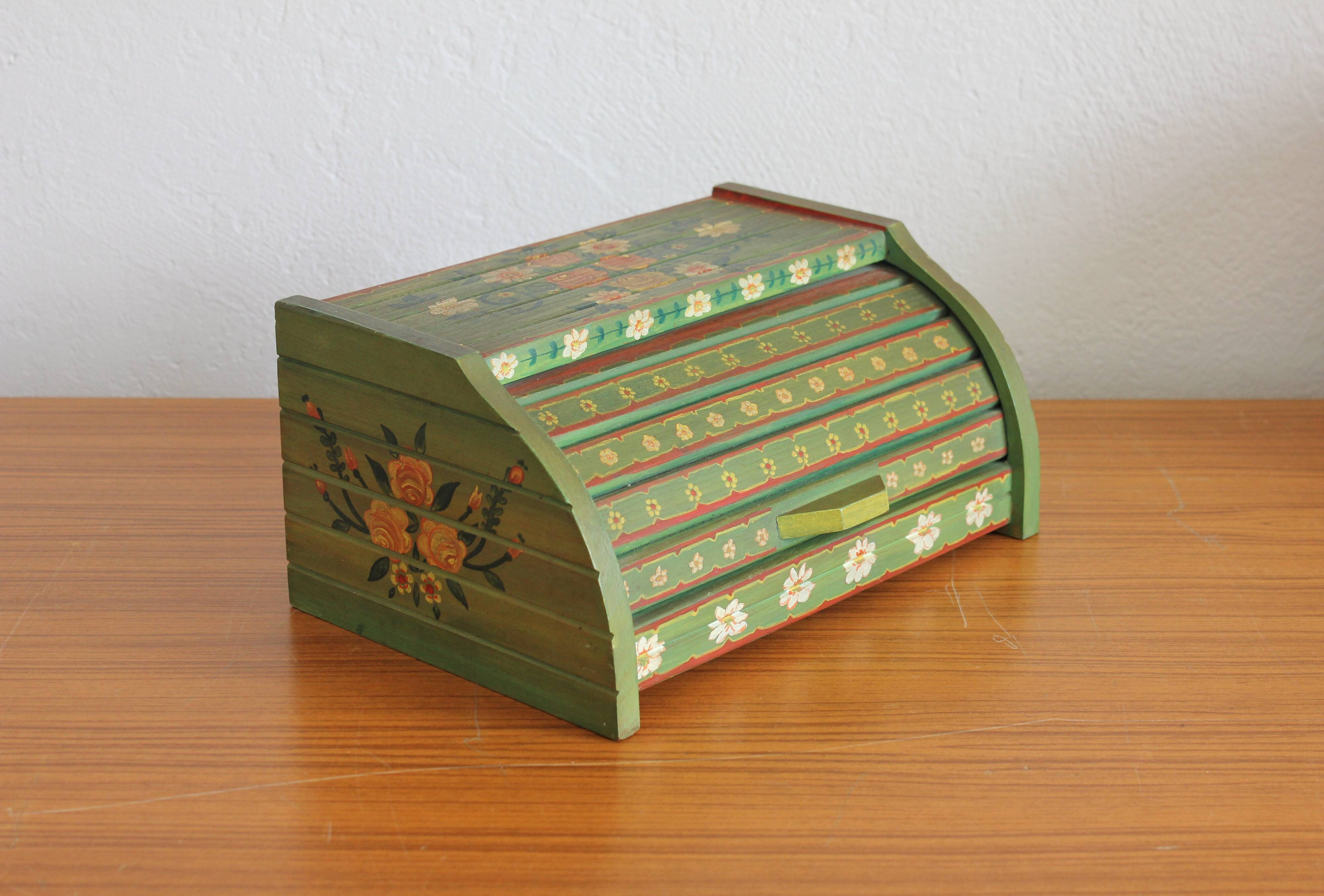 Vintage hand-painted wooden bread box
