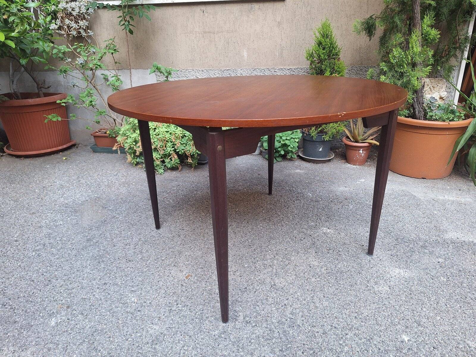 Wooden Dining Table with Round Top, 1950s