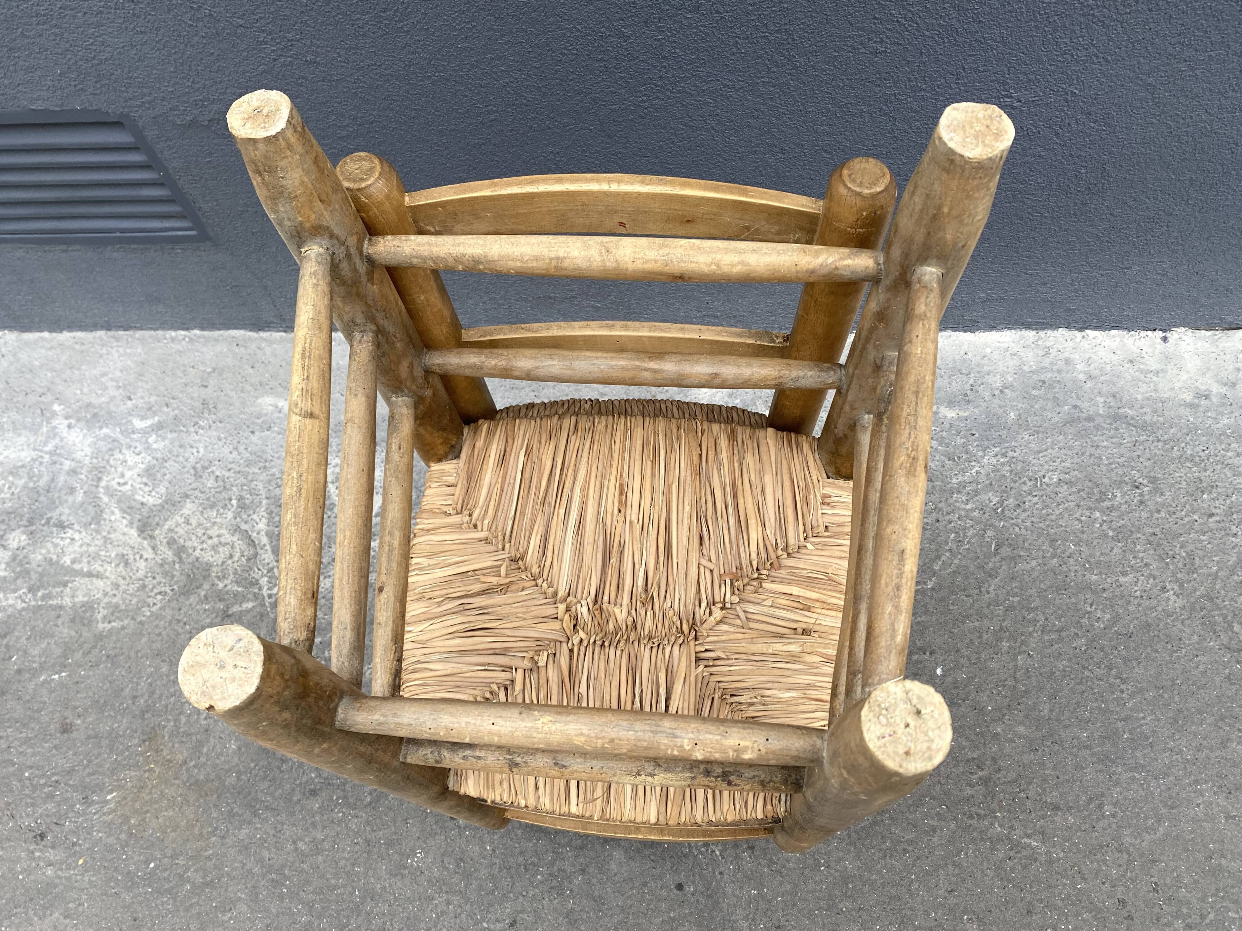 Set of 2 chairs in raw wood and straw from the 50s