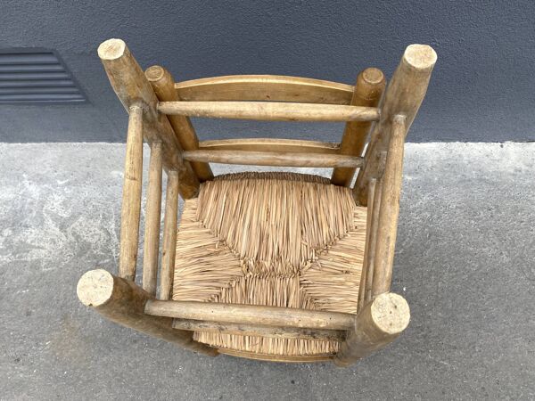 Lot de 2 chaises en bois brut et paille années 50