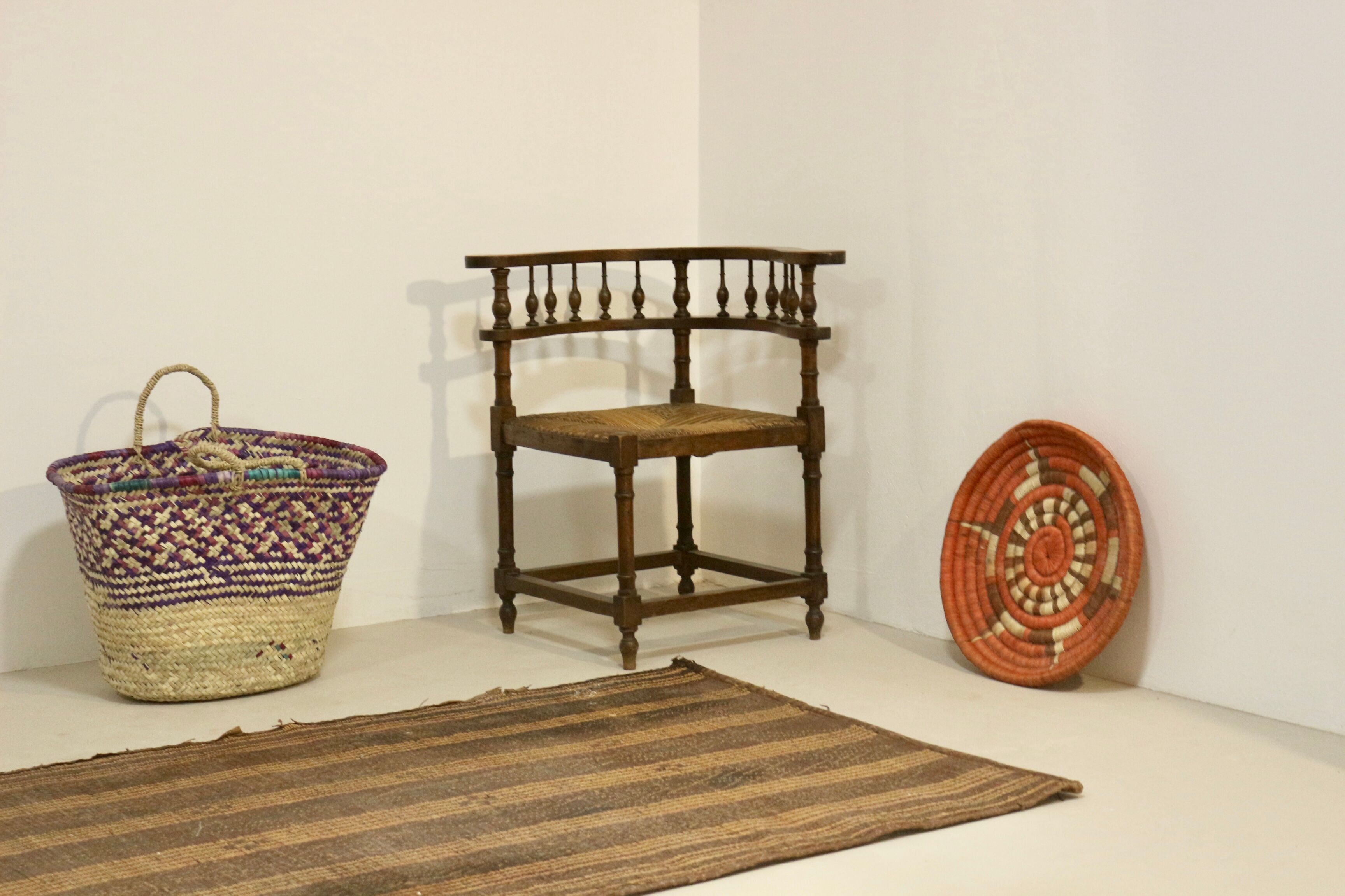 Vintage corner chair, sculpted backrest 1940