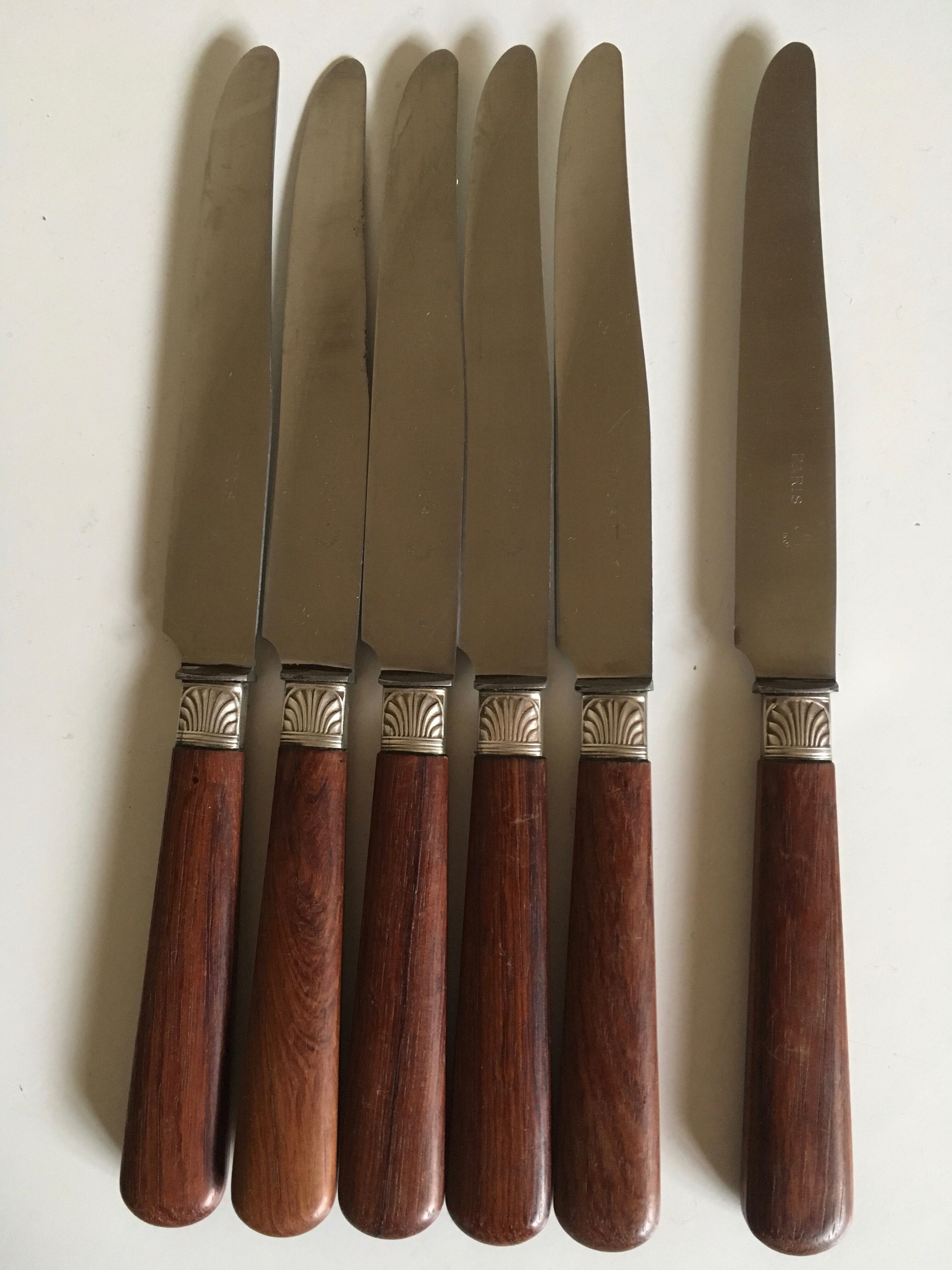 6 knives engraved Paris in art deco rosewood.