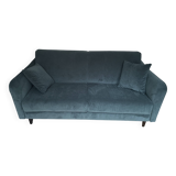 Canapé lit 3p velours bleu