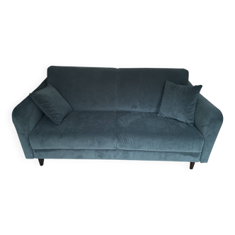 Canapé lit 3p velours bleu