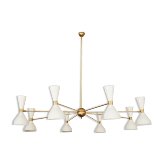 Chandelier italian brass and metal painted white