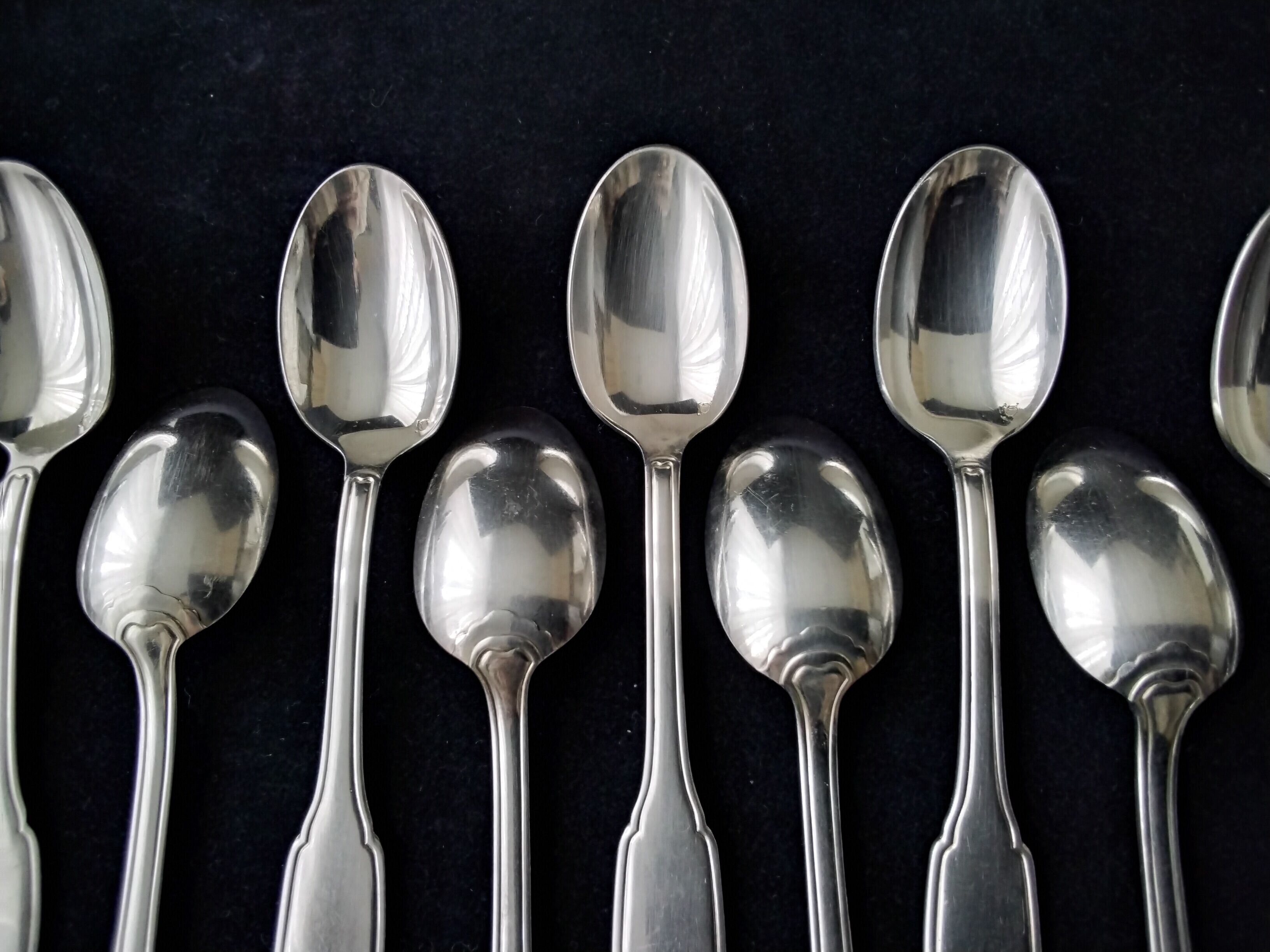 Box of 12 mocha spoons in silver metal Orbrille