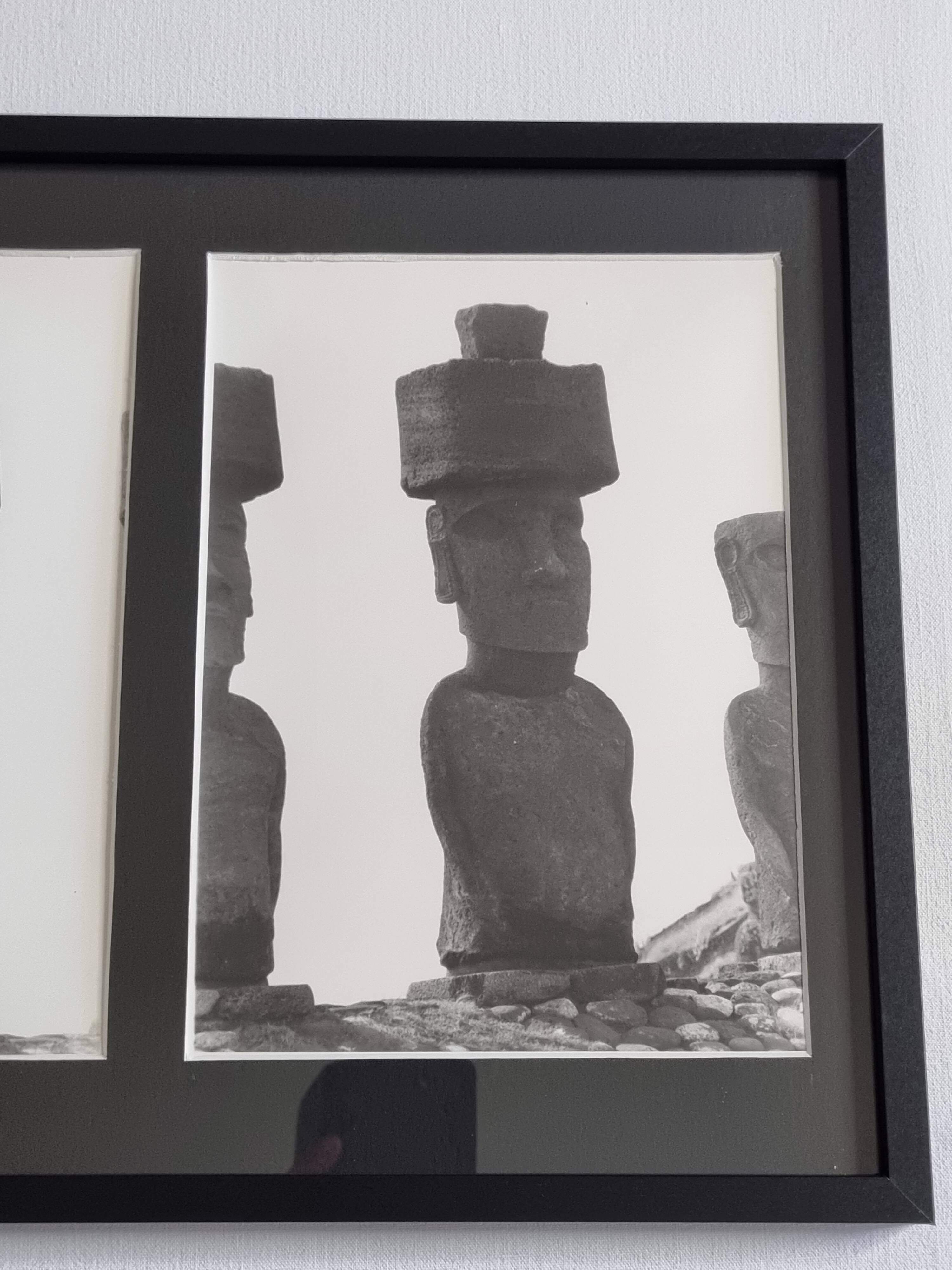 Vintage framed silver prints, Moais of Easter Island, ethnological mission from 1970