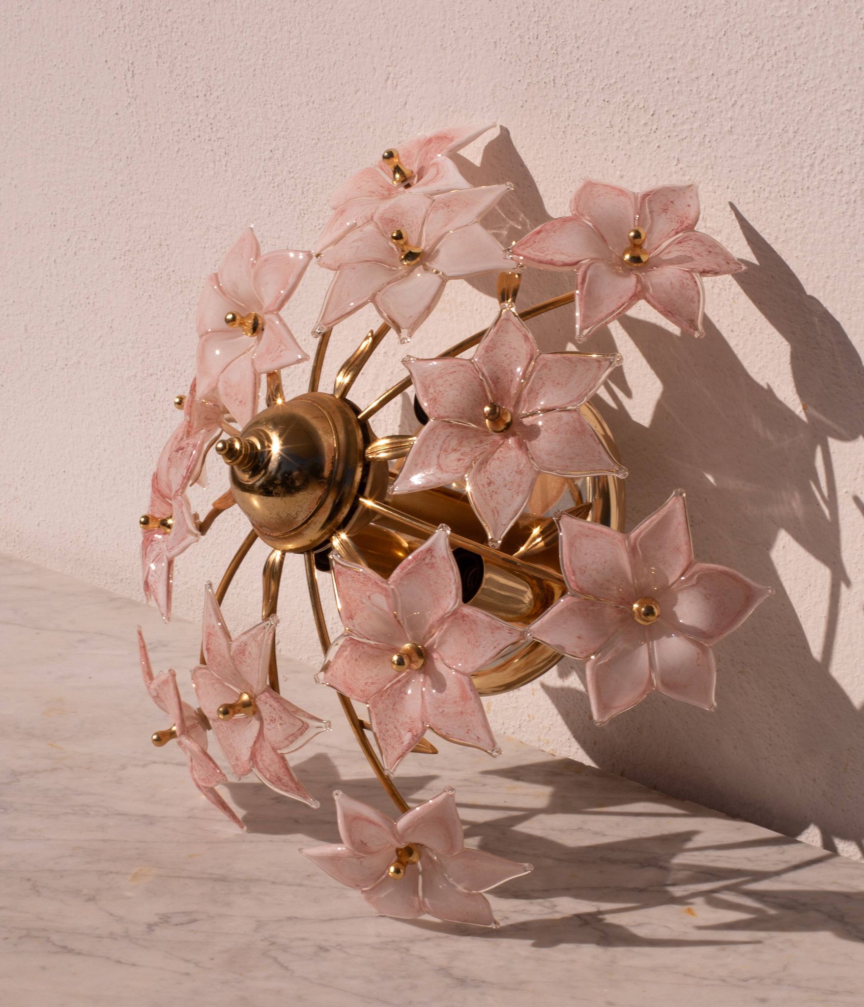 Plafonnier Murano fleurs rose, 1970