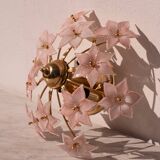 Charming Murano Vintage Ceiling Light Pink Flowers, 1970s