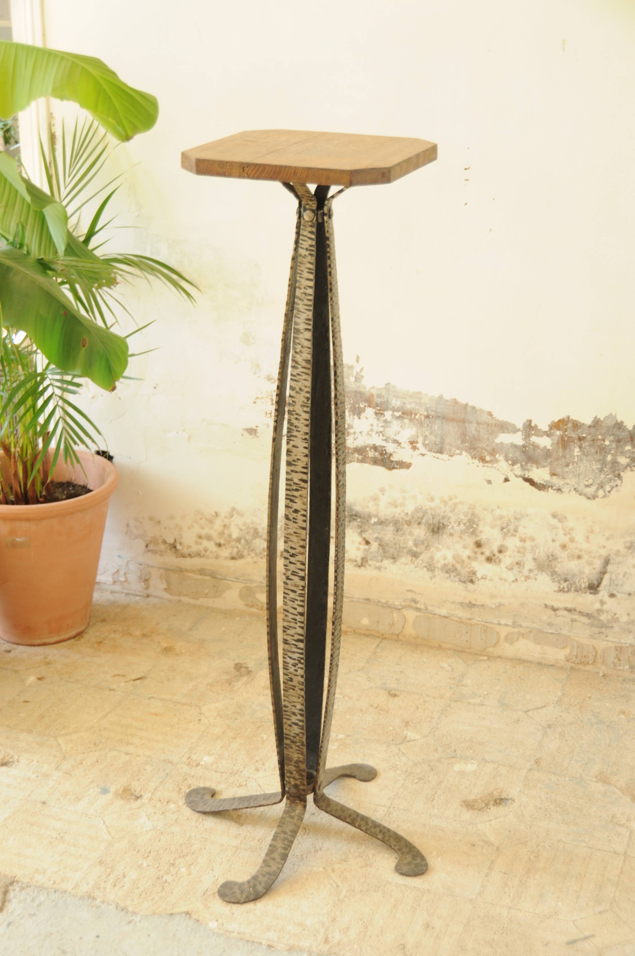 Wrought Iron and Wood Side Table - Art Deco Side Table - Column Furniture
