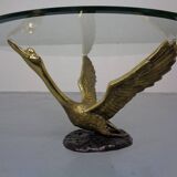 French Swan Coffee Table in Brass and Glass, 1960s