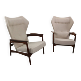 Set of Two Danish Adjustable Wingback Lounge Chairs in Teak by Ib Kofod Larsen