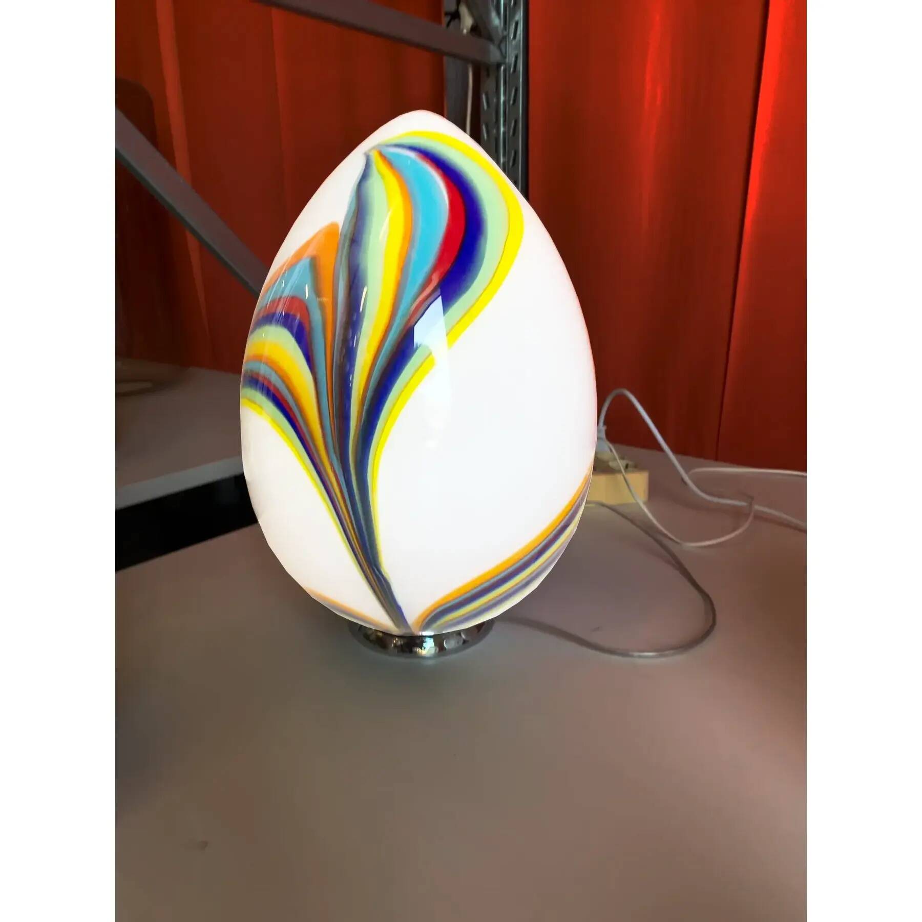 Multicoloured Reeds White Egg Lamp in Murano-Style Glass
