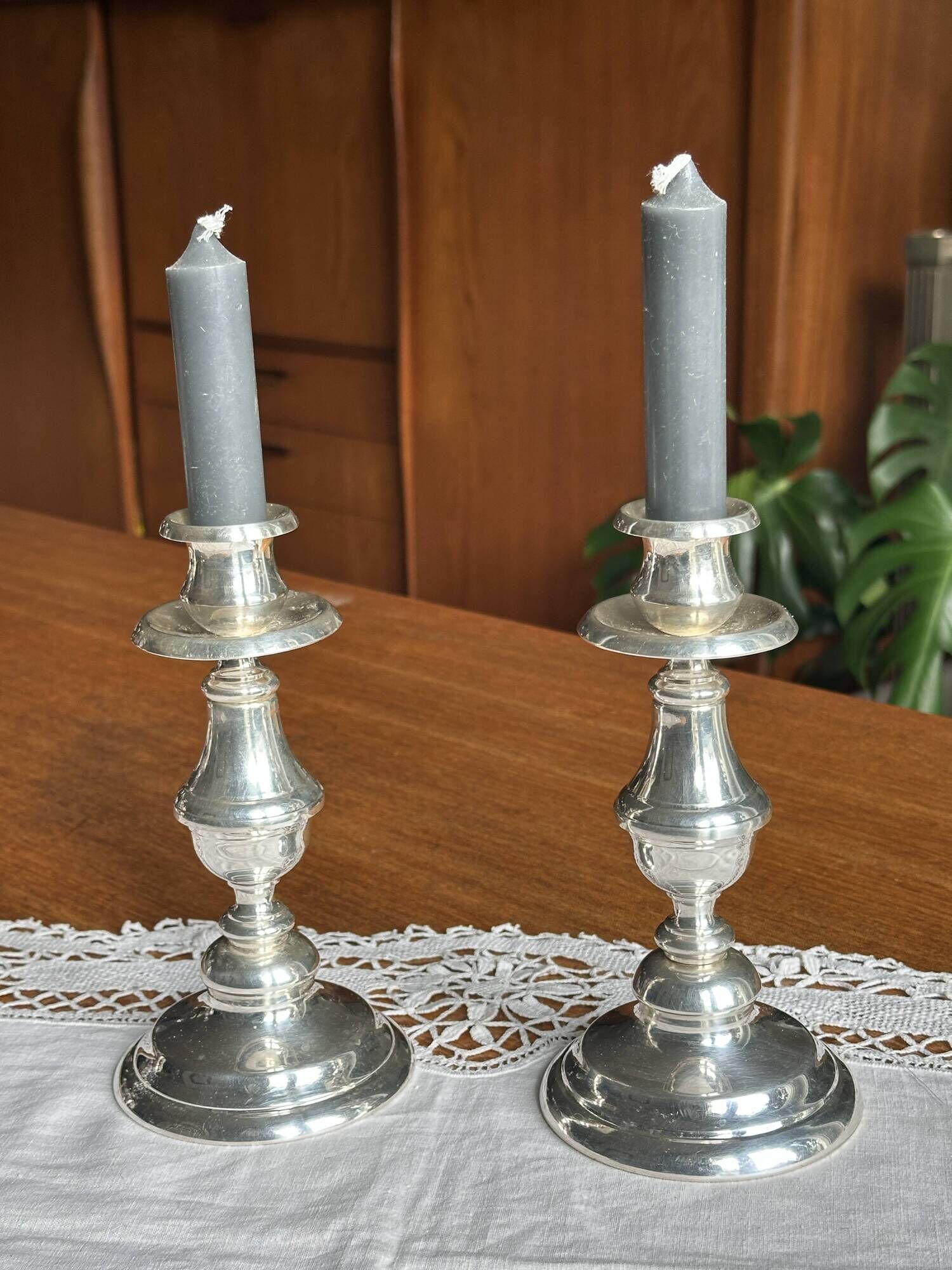 Pair of silver-plated candlesticks, silversmith Meurgey in Paris.