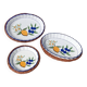 Set of 3 vintage ceramic dishes with wicker baskets.