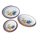 Set of 3 vintage ceramic dishes with wicker baskets.