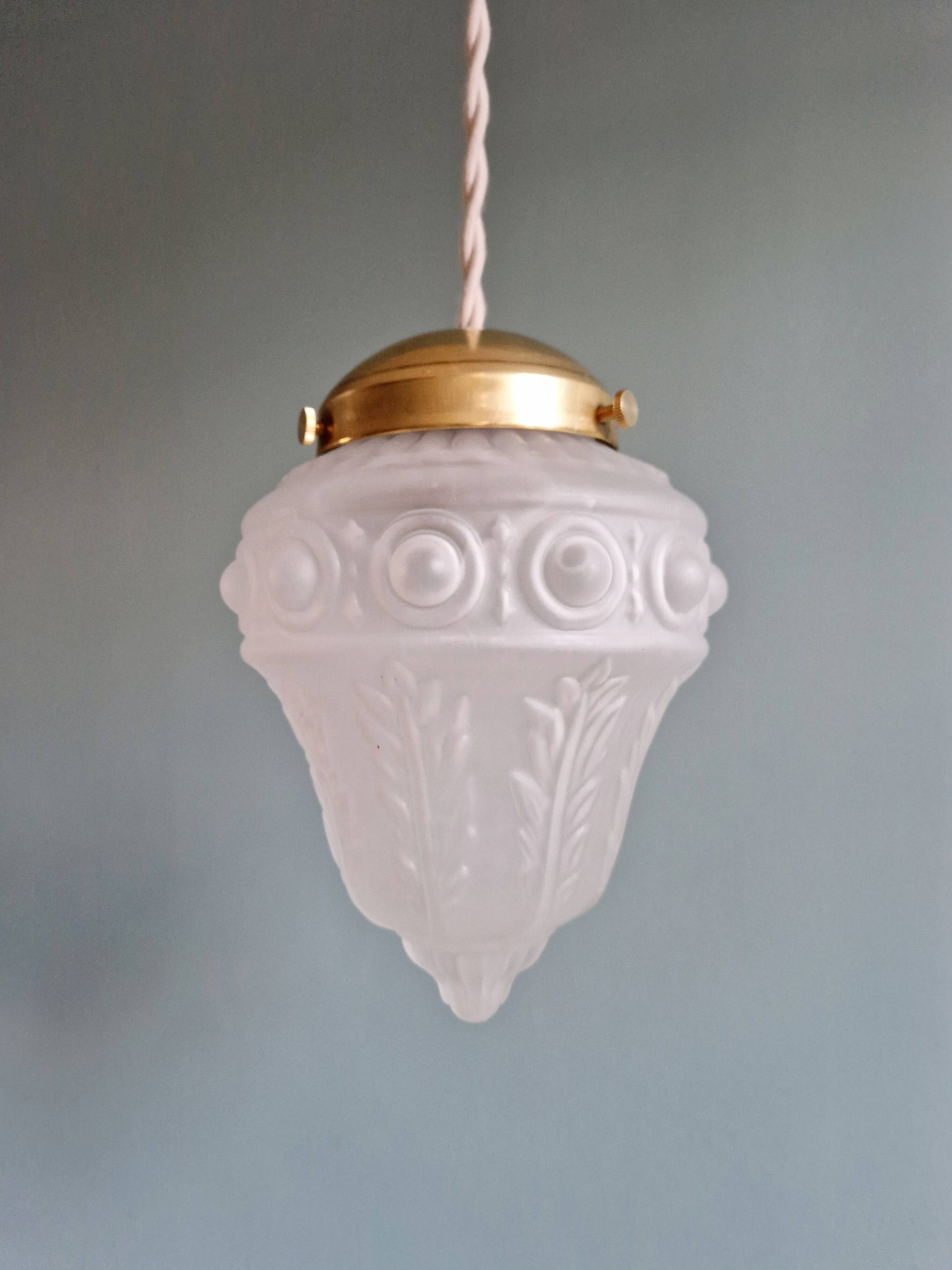 Art Deco pendant light in transparent satin glass, 1920s-30s