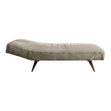 Swedish Mid Century Wooden Daybed in Teak and Beige Hide, 1960s