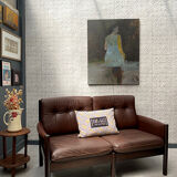 Scandinavian bench in chocolate leather