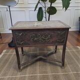 Vintage wooden side table / accent table with copper detail