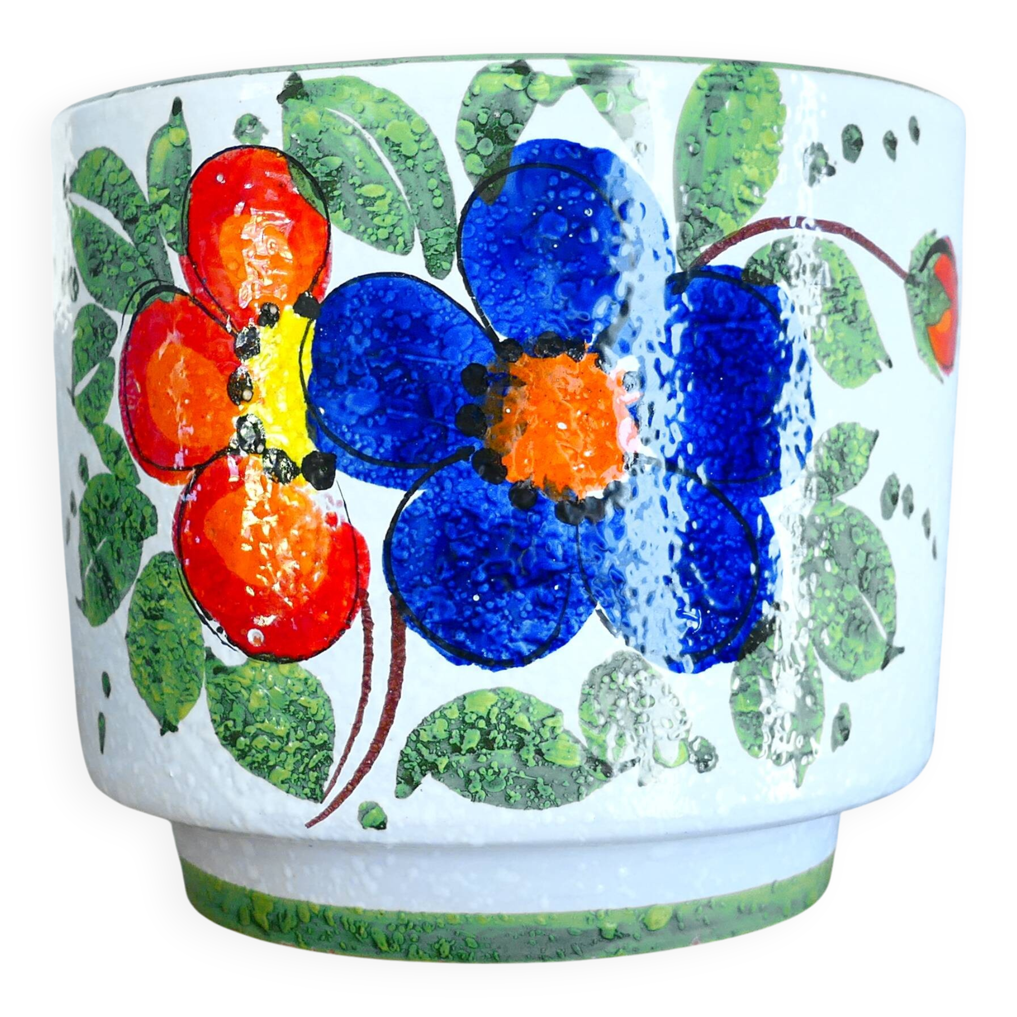 Ceramic flowerpot with floral decoration, 1950-60