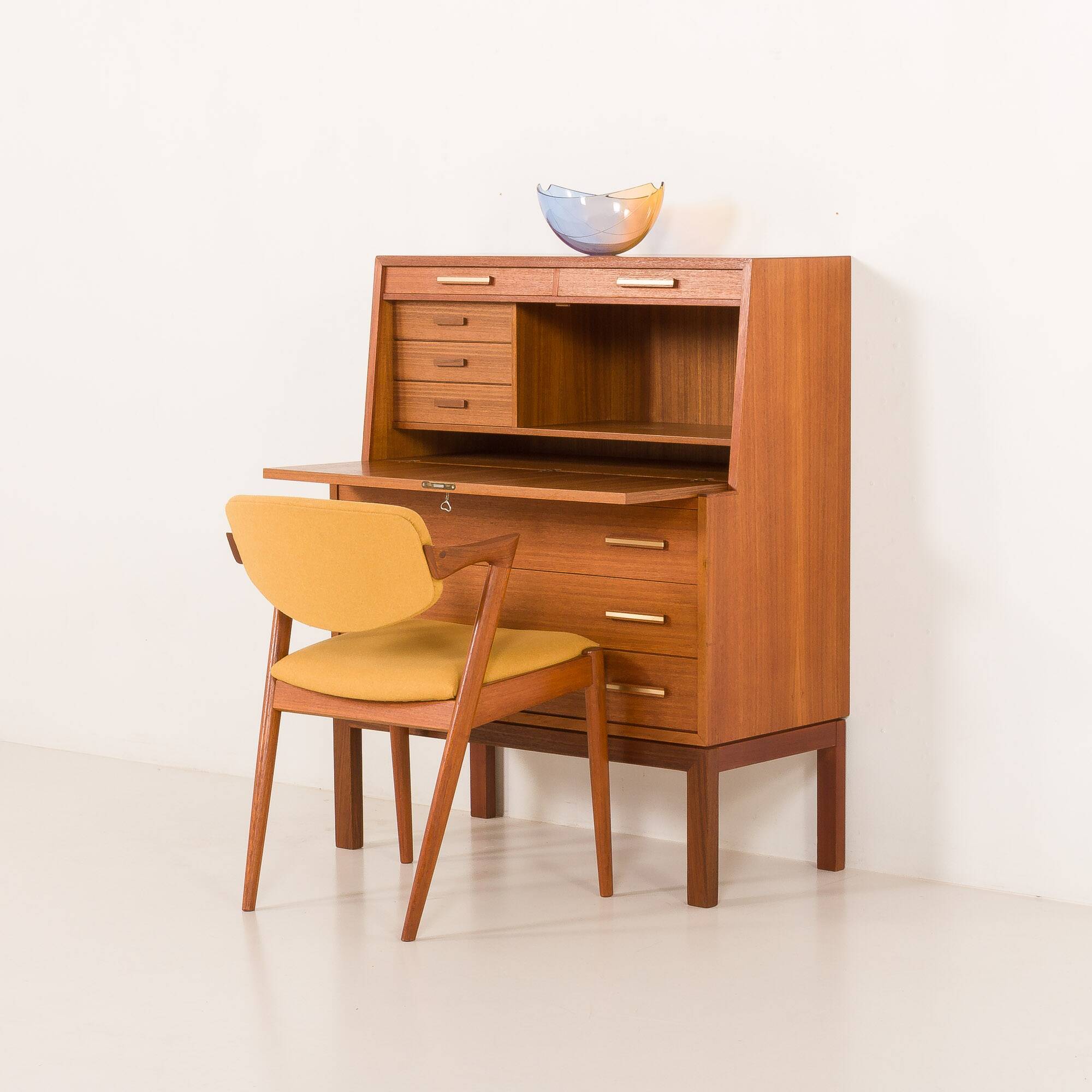 Danish mid century teak secretaire with brass inlays, 1960s