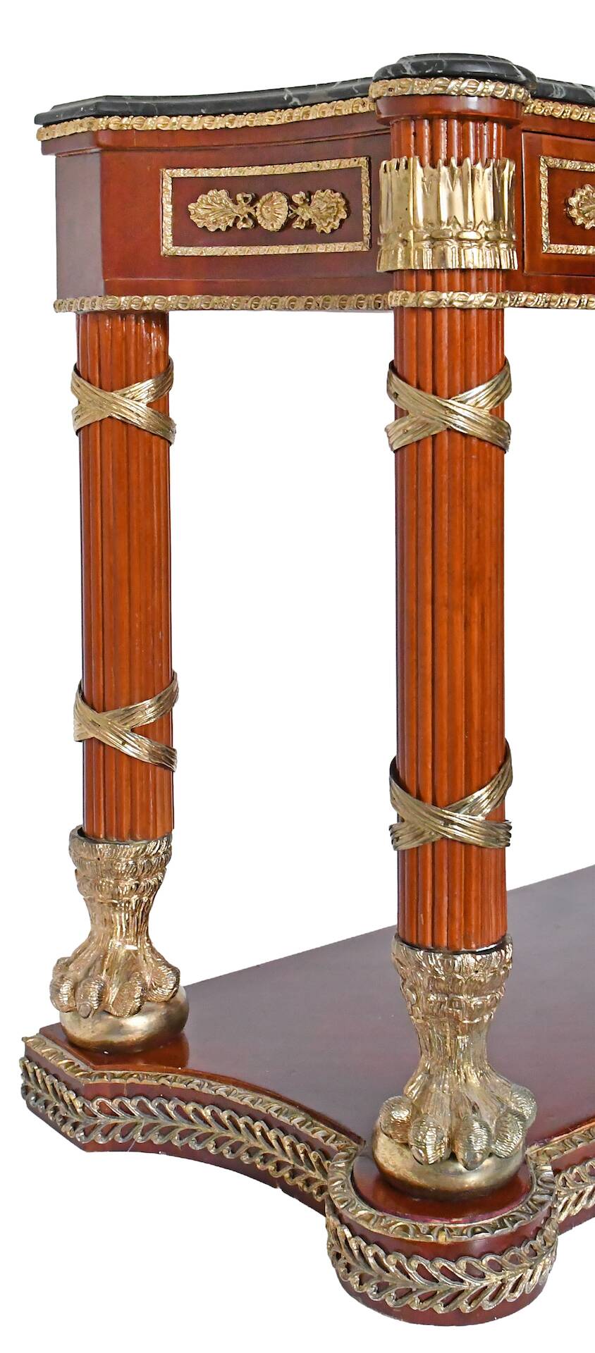 Console topped with an Empire-style mirror.