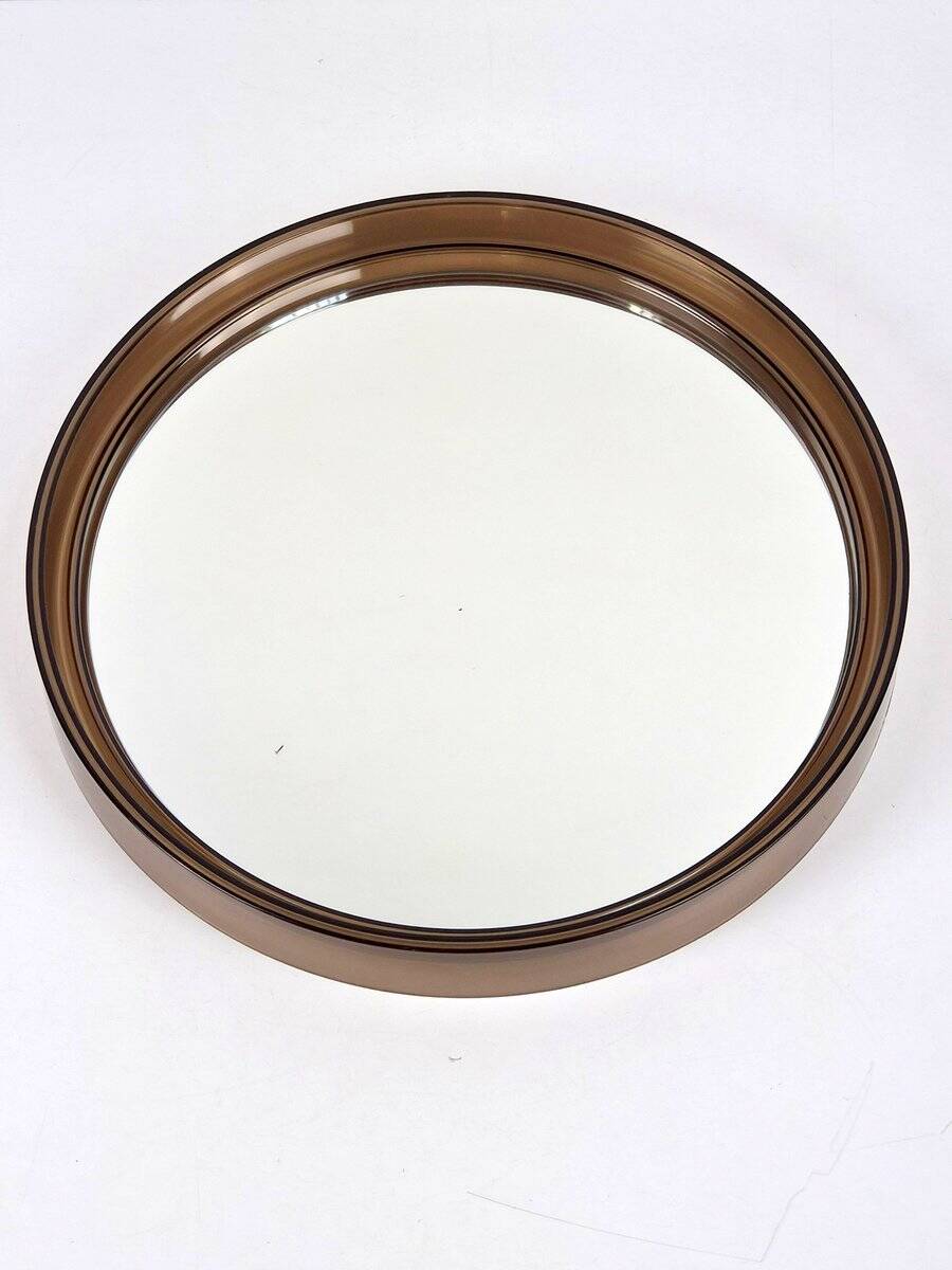 Vintage Round Smoked Brown Acrylic Mirror from Gilac, France, 1970s