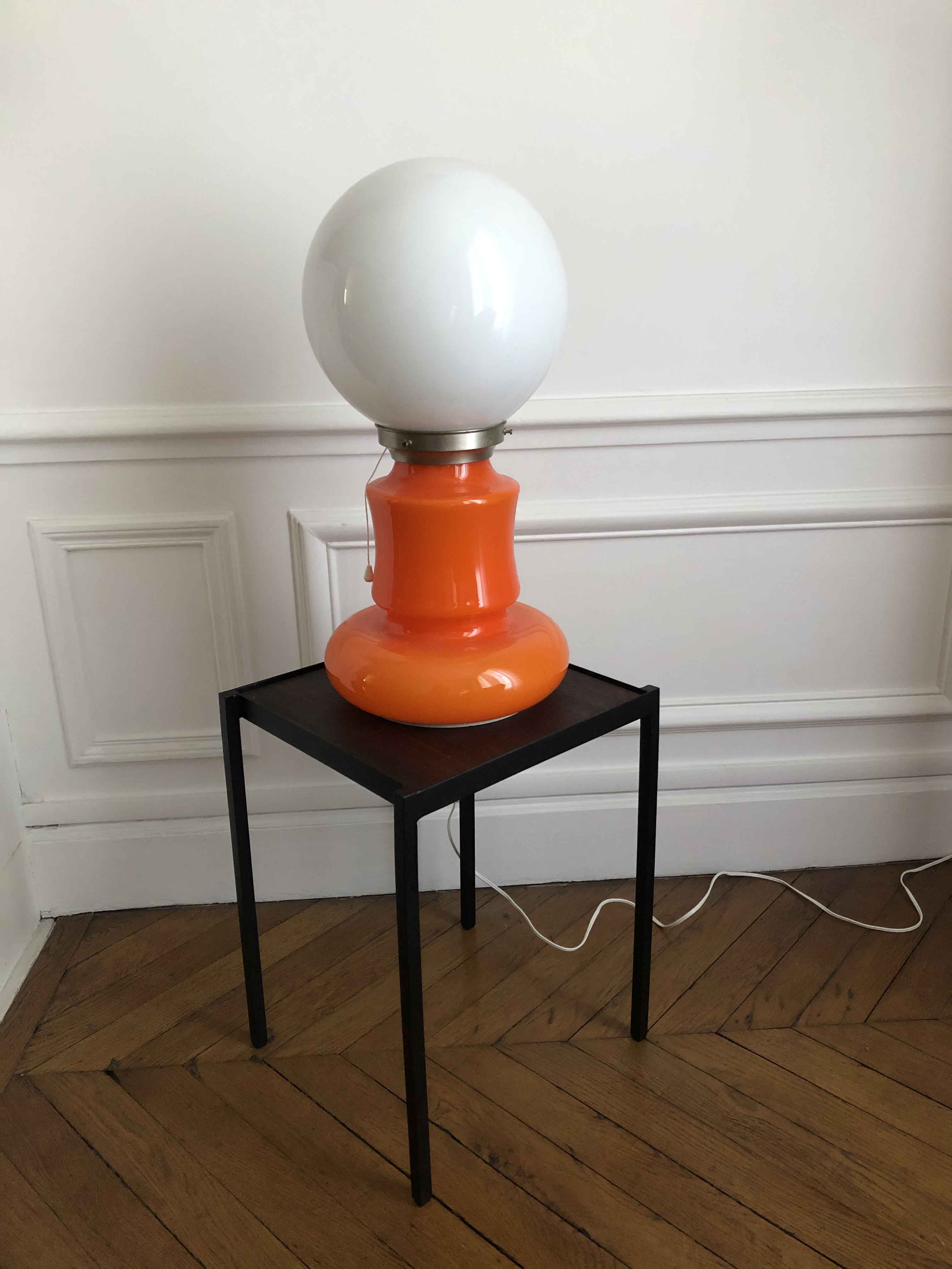 Vintage opaline lamp in orange and white opaline