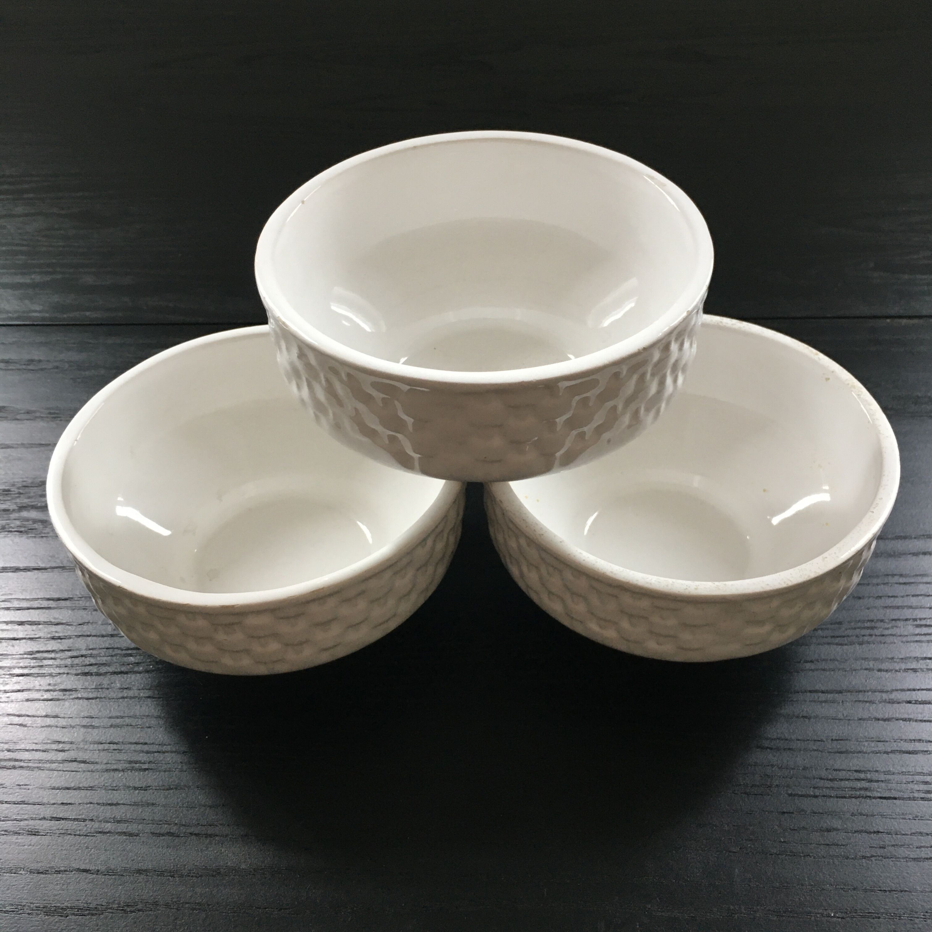 Set of 3 white slip bowls