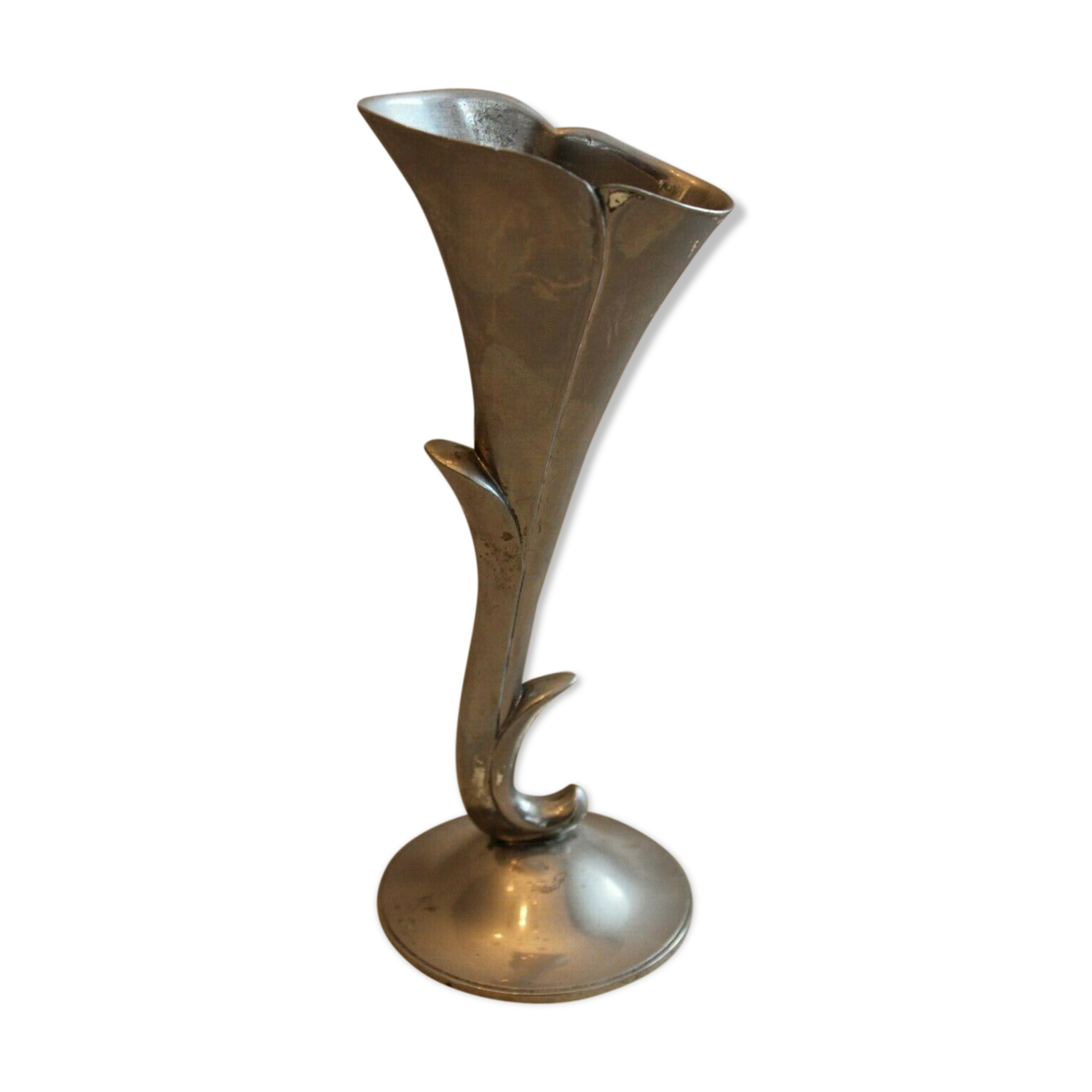 Ancient metal art deco plant-shaped vase