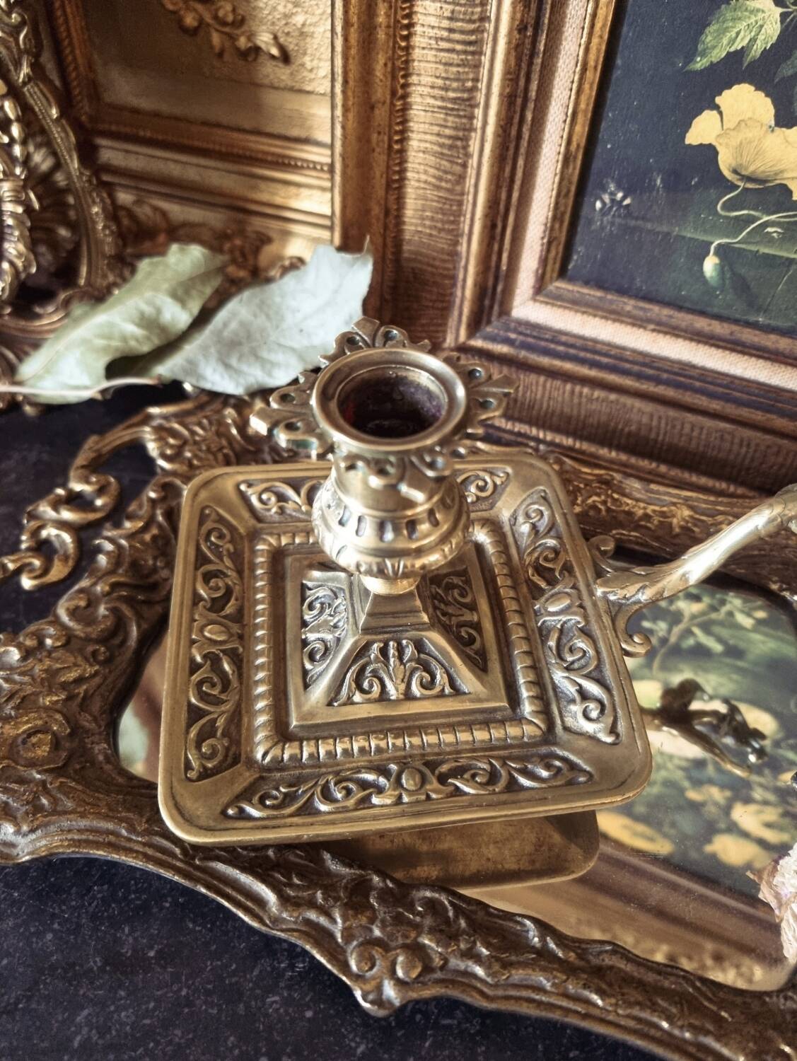 Large bronze hand candle holder