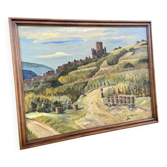 XXXL painting Alsatian landscape VINE Viticulture Harvest Vineyard By Théo