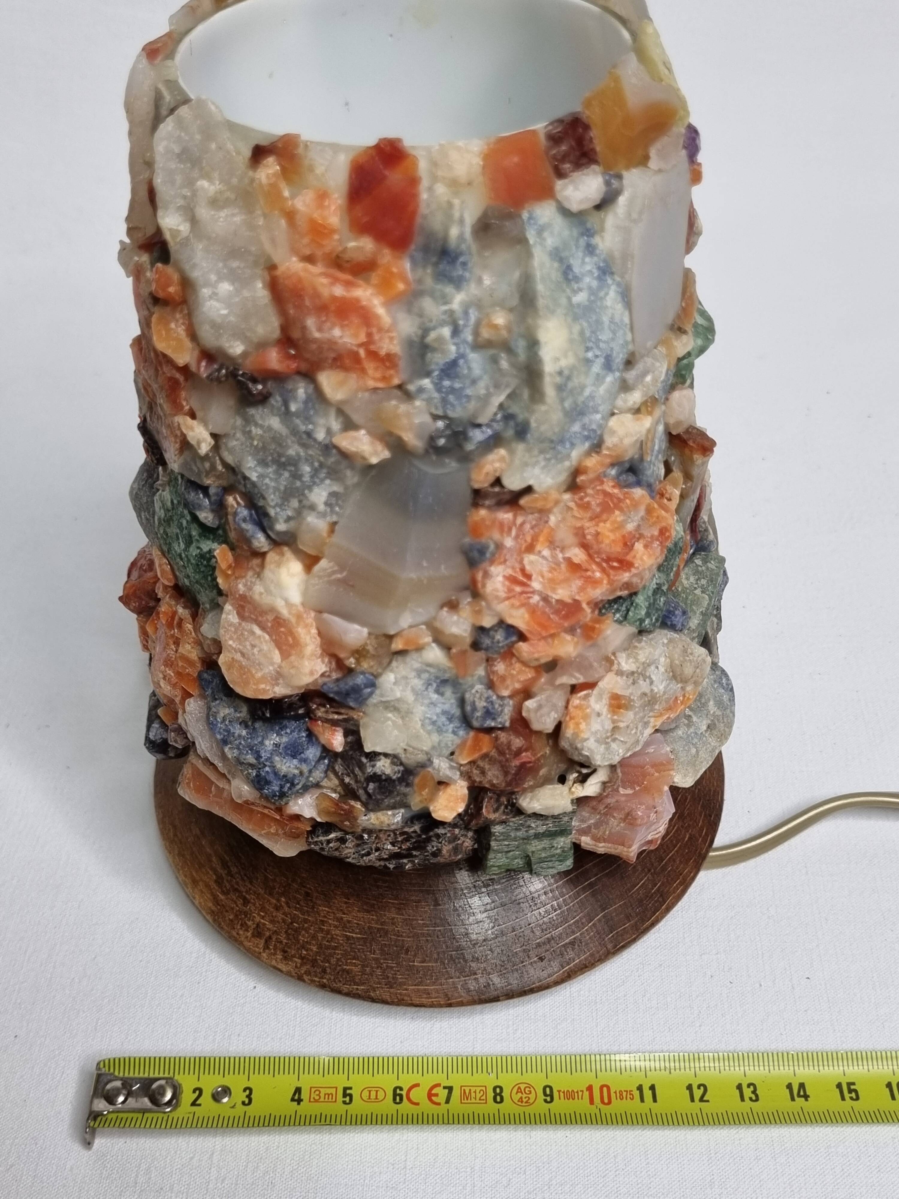 Vintage HA Ludwig lamp in semi-precious stones and wood West Germany