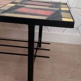 Vintage coffee table in ceramic, wood and metal.