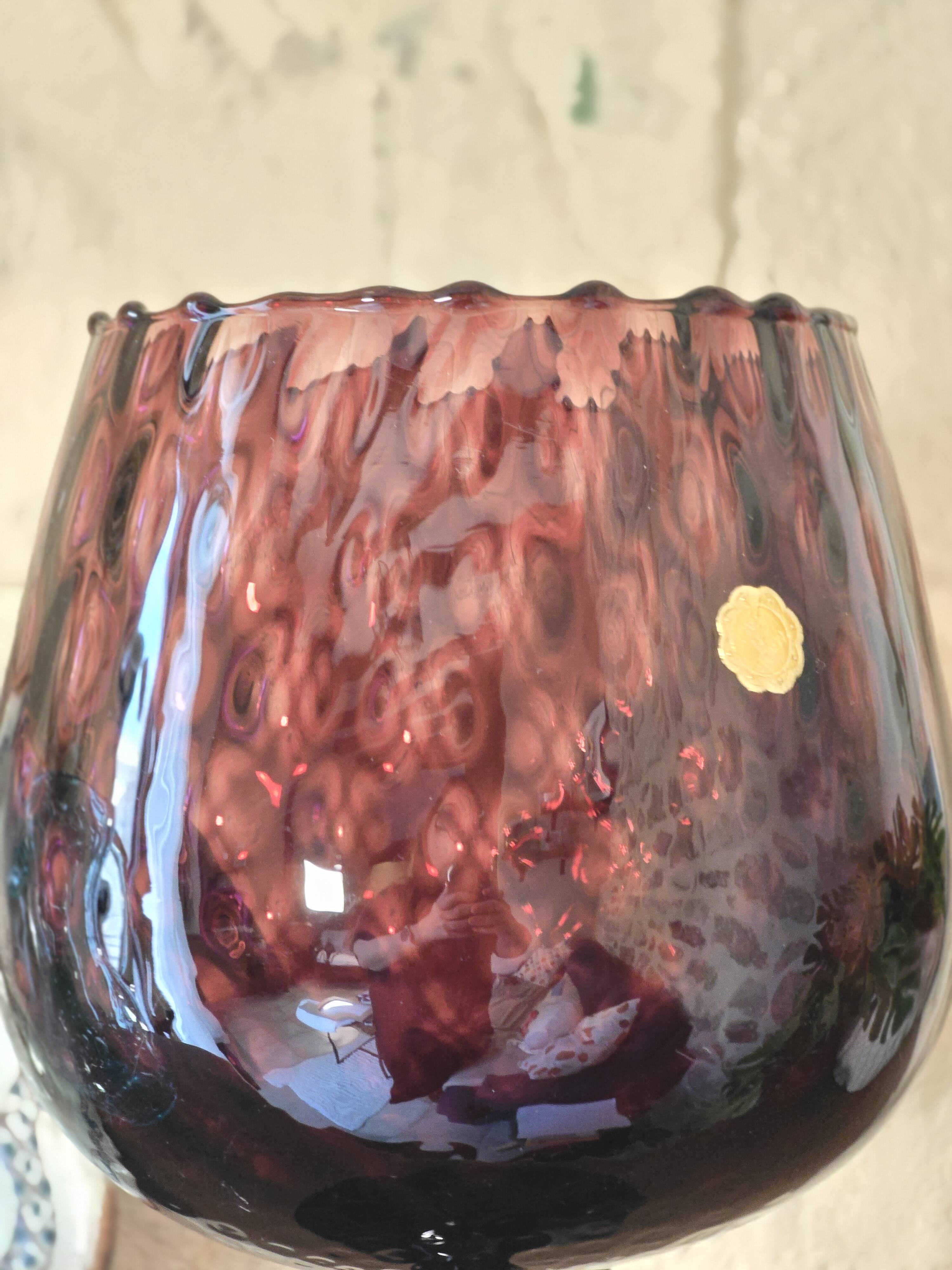Cup, Empoli Amethyst glass. Italian art, hand-blown, 1950s.