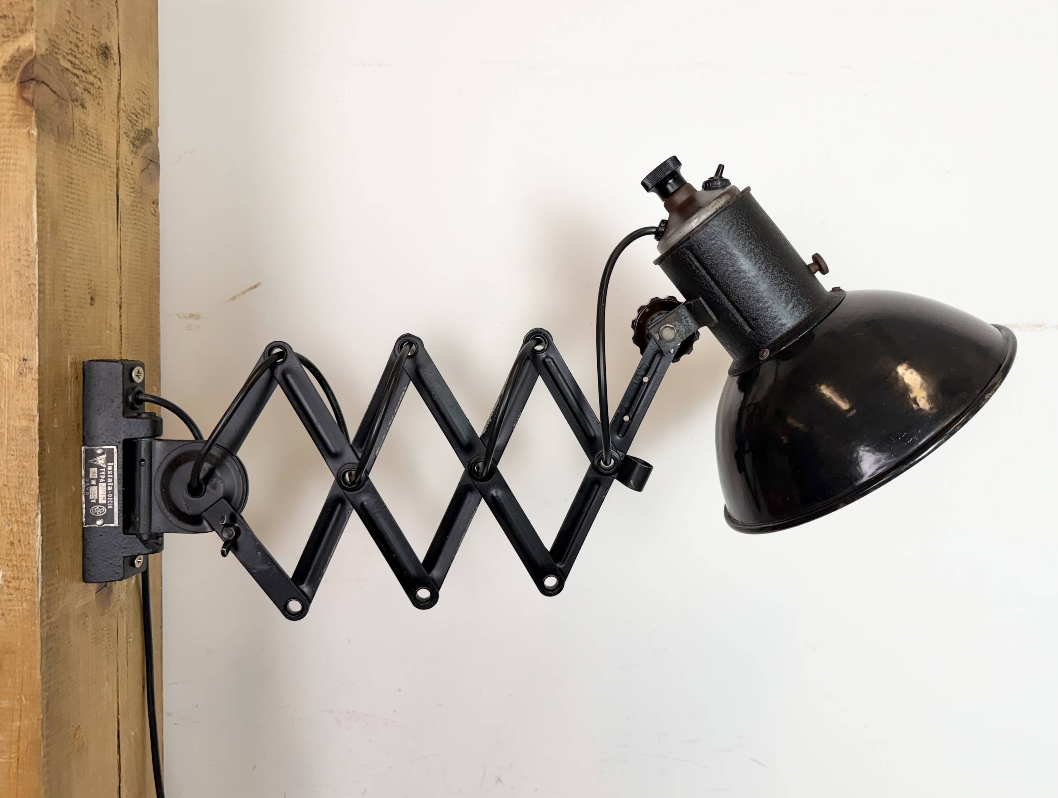 Industrial Black Enamel Scissor Wall Lamp, 1950s