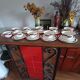 10 vintage coffee cups and 9 saucers, Salins earthenware, 1950