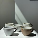 Set of 5 Indonesian ceramic handle coffee cups