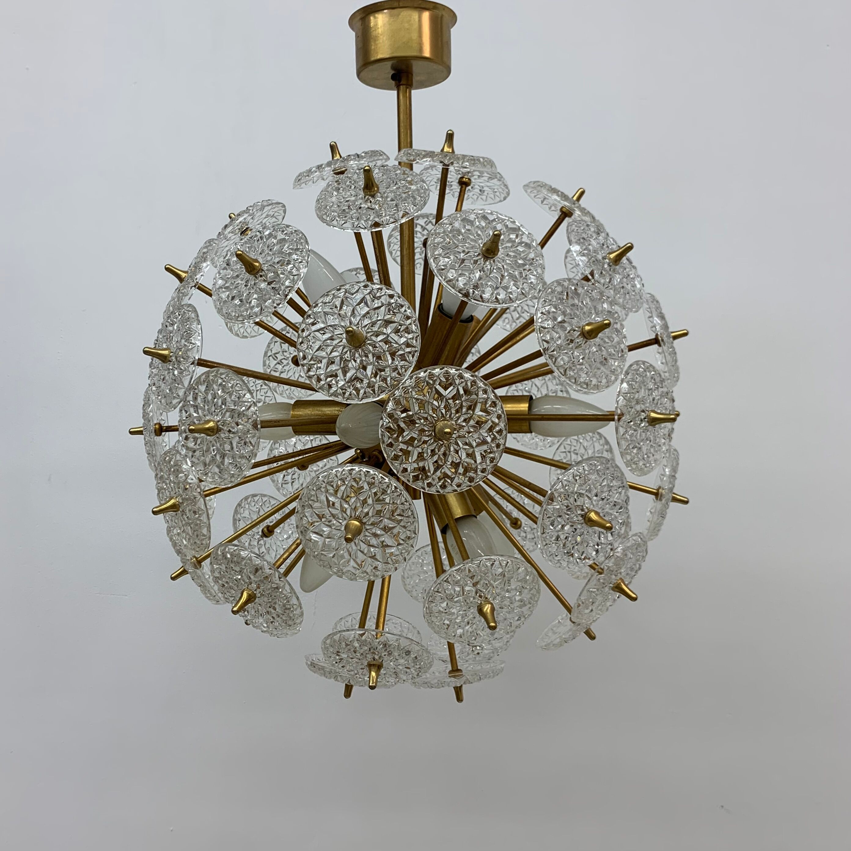 Val Saint Lambert crystal sputnik gold chandelier , 1960’s