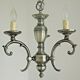 French brushed silver metal 3 light chandelier scroll leaf detail