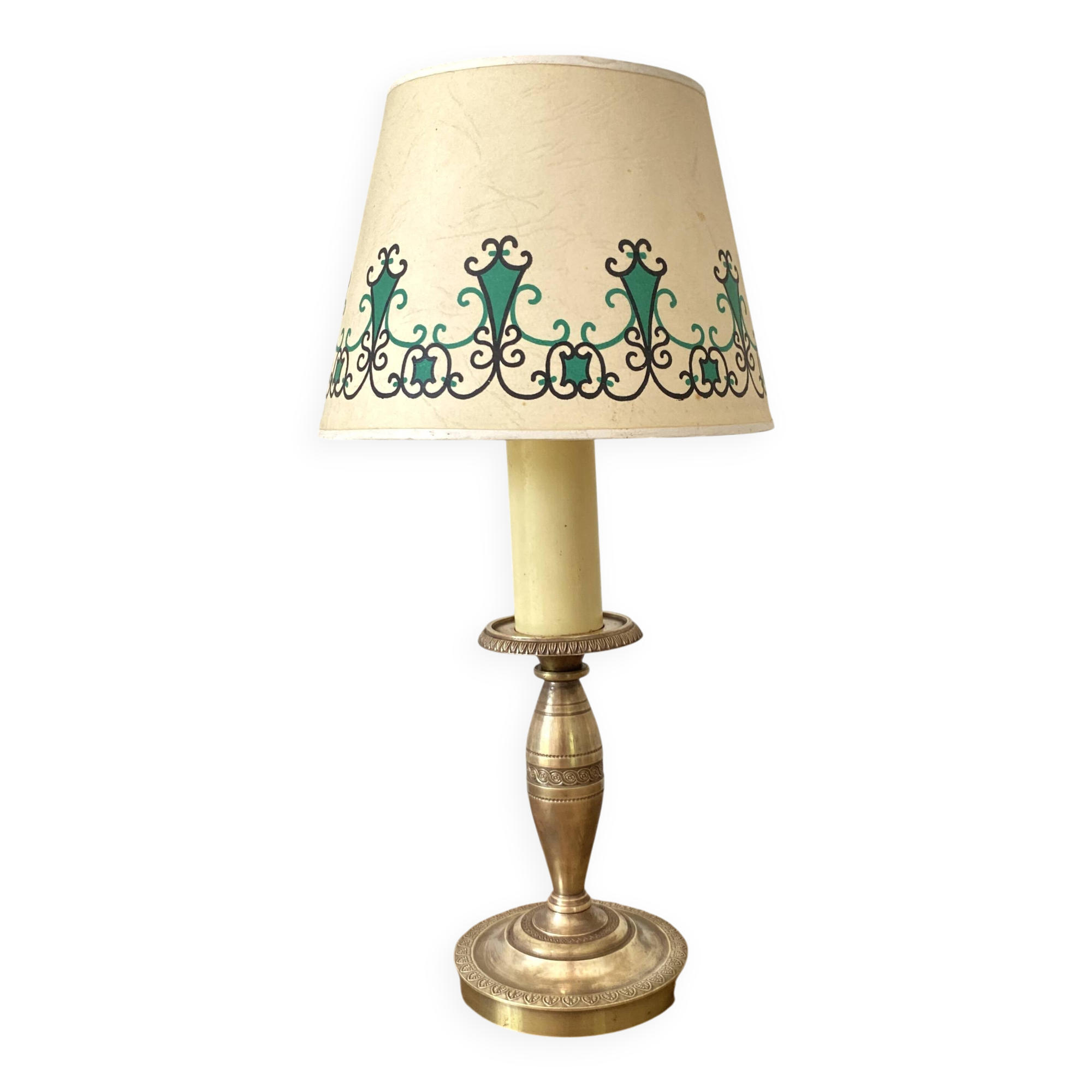 Brass lamp, 2 M new fabric cable, painted lampshade