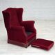 1970s, Danish highback armchair, red furniture velour, ash wood.